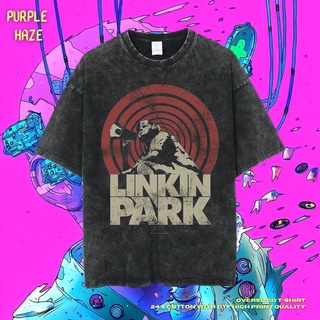ผ้าฝ้าย 100%ROUNDเสื้อยืด ขนาดใหญ่ พิมพ์ลาย Haze Linkin Park สีม่วง | หินล้างทําความสะอาด | เสื้อยืด ขนาดใหญ่ | เสื้อท็อ