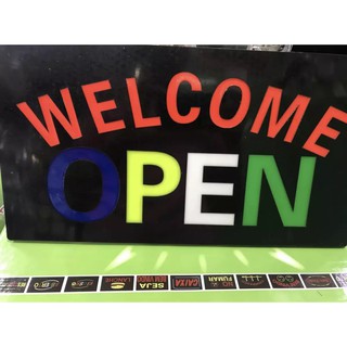 ป้ายไฟ WELCOME OPEN วัสดุอะคริลิคทนทาน ปรับไฟกระพริบได้ 3 จังหวะ ประดับตกแต่ง ป้ายแบบสำเร็จรูป