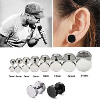 dd ต่างหู ตุ้มหู จิว ต่างหูผู้ชาย Black Gothic Barbell Earring Fashion Stainless Steel Round Plain Men Stud  - 1 ข้าง