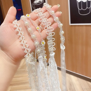 เครื่องประดับผม ยางรัดผม ผ้าตาข่าย ประดับโบว์ และไข่มุกคริสตัล สไตล์เกาหลี สําหรับเด็กผู้หญิง