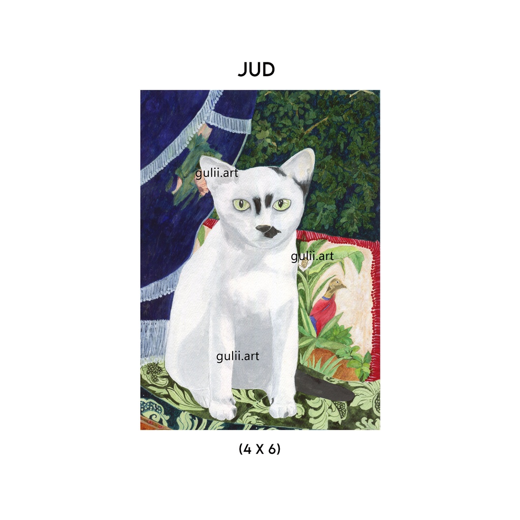 ภาพหน้าปกสินค้าโปสการ์ดสีน้ำภาพแมว 2 Watercolor cat postcards 4x6 inch (in a clear laminated sleeve)