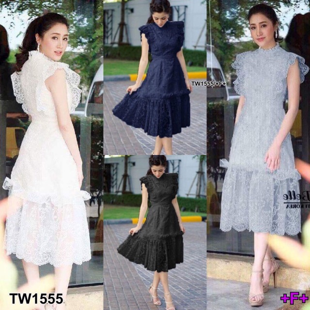 เดรสลูกไม้คอเต่า-แขนกุด-เดรสออกงาน-ชุดไปงานได้จ้า