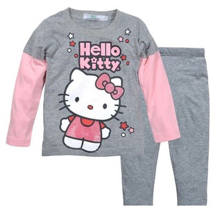 ชุดนอนแขนยาว ลาย Hello Kitty สีเทา สําหรับเด็กวัยหัดเดิน 2-7 ปี