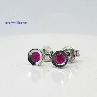 Finejewelthai ต่างหู-ต่างหูทับทิม-ทับทิมแท้-ต่างหูทองคำขาว/ Ruby-White Gold-Stud Earring - E3057wg