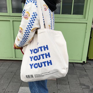 ภาพขนาดย่อของสินค้าXSPEEDFASHION(X1347)-E2 กระเป๋าผ้า HI YOUTH กระเป๋าผ้าใบใหญ่ กระเป๋าผ้าเกาหลี Youth