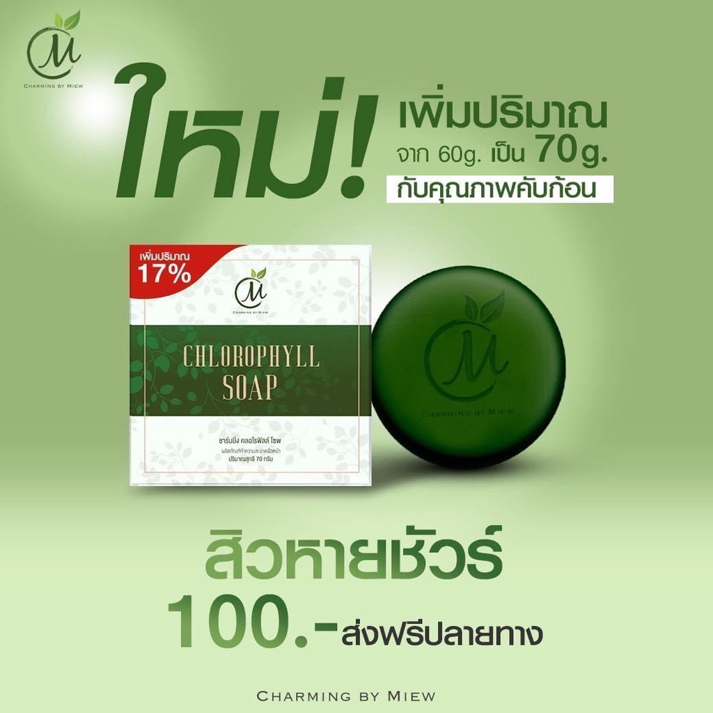 สบู่ชาร์มมิ่ง-คลอโรฟิลล์-chlorophyll-soap-สบู่ถั่ว-สิวหนัก-ดีท็อกซ์ผิว-ของแท้-100
