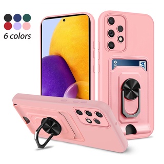 เคสโทรศัพท์ซิลิโคน กันกระแทก พร้อมช่องใส่บัตร และสายคล้อง สําหรับ Samsung Galaxy A73 A53 A33 A23 A13 A04s A72 A52s A52 A32