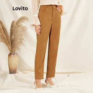 สินค้า Lovito กางเกงผ้าลูกฟูก เอวสูง สีกากี เรียบง่าย L31AD060