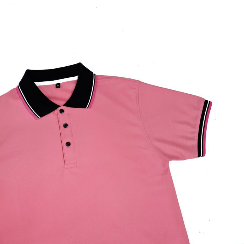 ภาพหน้าปกสินค้าเสื้อโปโล​ สีชมพู​ โอรส ปกดำขลิบขาว-ชมพูโอรส