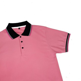 ภาพขนาดย่อของสินค้าเสื้อโปโล​ สีชมพู​ โอรส ปกดำขลิบขาว-ชมพูโอรส