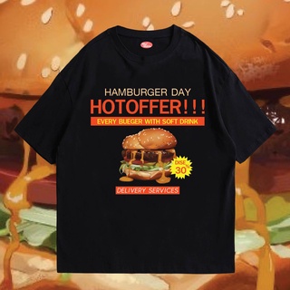 (🔥พร้อมส่งเสื้อเฮีย🔥) เสื้อ ลาย Hamburger ผ้าCotton 100% ผ้าดีมากก มีขาวและดำ  ทั้งทรงปกติและ OVERSIZE TB0261