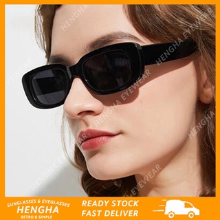 สินค้า 【HENGHA】 แว่นกันแดด ป้องกัน UV400 ทรงสี่เหลี่ยมผืนผ้า สไตล์ย้อนยุค สำหรับผู้หญิง