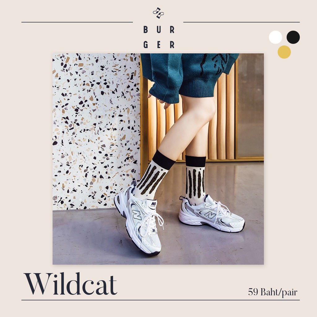 wildcat-ถุงเท้าแฟชั่น-ลายแมวป่า-สายคิ้วท์-สายสตรีท-ถุงเท้าครึ่งแข้ง-ราคาถูก-คุณภาพดี