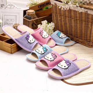 รองเท้าแตะลําลอง ผ้าฝ้าย และผ้าลินิน ระบายอากาศได้ดี ลายการ์ตูน Hello Kitty เหมาะกับใส่กลางแจ้ง แฟชั่นฤดูร้อน สําหรับสตรี