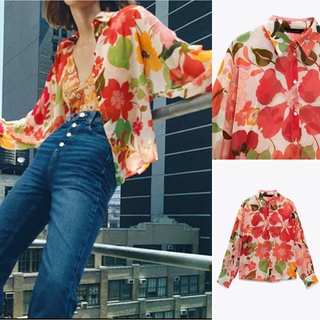 Zara เสื้อเชิ้ตแขนยาว พิมพ์ลายดอกไม้ ติดกระดุม ทรงหลวม เข้ากับทุกชุด แฟชั่นฤดูร้อน 228196393 ขายส่ง