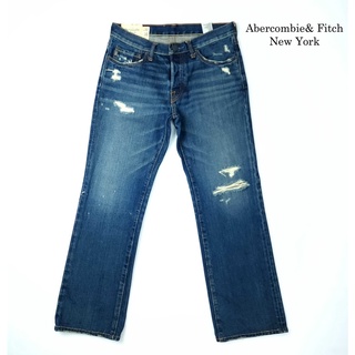 ยีนส์ Abercombie & Fitch เอว 33-34 ผ้าด้านแน่นๆ แต่งขาด เฟดสนิม ขากระบอก