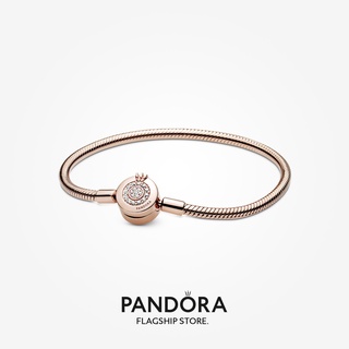 Pandora สร้อยข้อมือเงิน 14k ชุบโรสโกลด์ ลายมงกุฎงู ของขวัญวันเกิด คริสต์มาส t925