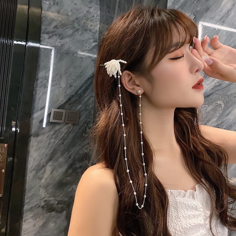 ใหม่-ต่างหูโซ่ยาว-ประดับมุก-รูปหัวใจ-ไม่สมมาตร-เครื่องประดับ-สไตล์เกาหลี-สําหรับผู้หญิง