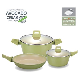 ชุดเครื่องครัว 5 ชุดหม้อกระทะ Besico รุ่น The Avocado ผลิตจากอะลูมิเนียมคุณภาพสูง เคลือบเซรามิกหนา 3 ชั้น แข็งแรง