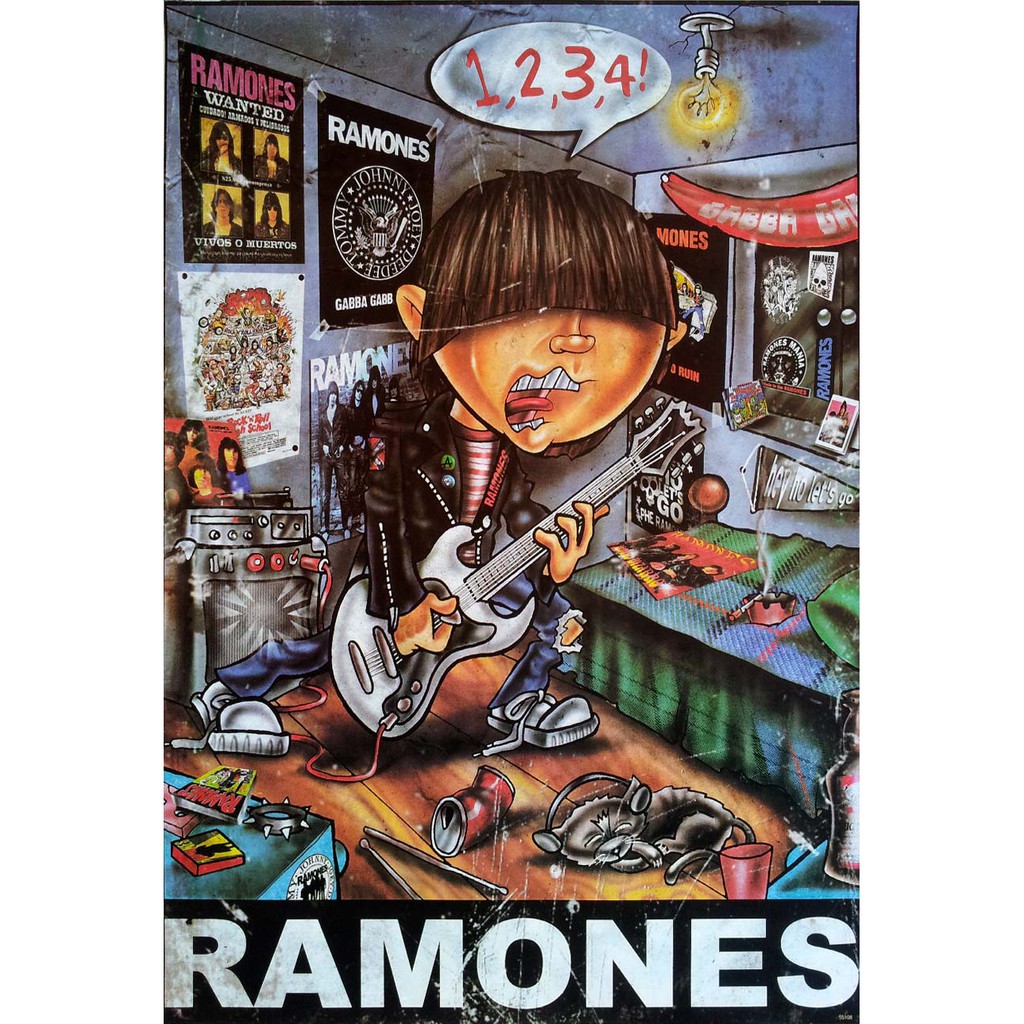 โปสเตอร์-รูปวาด-การ์ตูนล้อเลียน-วง-ดนตรี-พังก์ร็อก-ราโมนส์-ramones-1974-96-poster-24-x35-inch-american-punk-rock