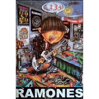 โปสเตอร์ รูปวาด การ์ตูนล้อเลียน วง ดนตรี พังก์ร็อก ราโมนส์ RAMONES (1974-96) POSTER 24"x35" Inch American Punk Rock