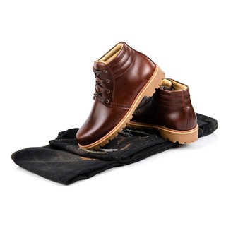 สินค้า รองเท้าหนังแท้ หนังออยล์ ชนิดกันชื้นและหิมะ หุ้มข้อพื้นกันน้ำมันสูตรงานสะพานปลา StepPro Ankle Boots Code 914
