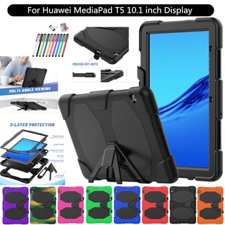 สําหรับ Huawei MediaPad T5 10.1 นิ้ว พร้อมหน้าจอด้านหน้า กันกระแทก เกราะทนทาน เต็มตัว ไฮบริด ขาตั้ง เคส