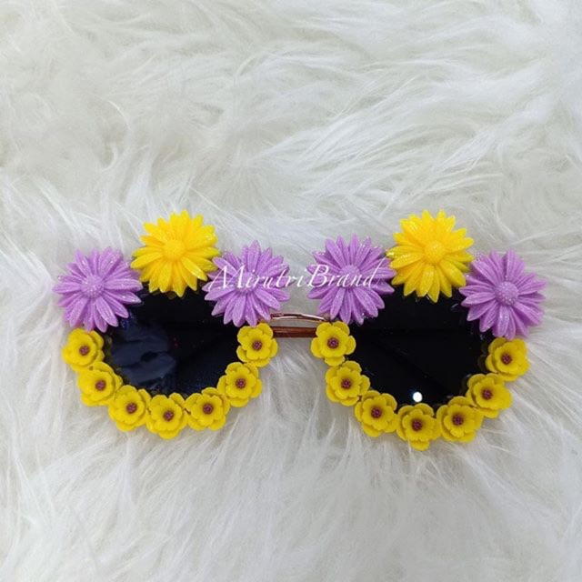 แว่นตาแฮนเมดดอกไม้เหลืองม่วง