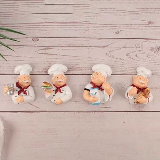  4PCS Cute Cartoon Kitchen Hook Sticky Resin Fat Chef Practical Wall Hanging Stereoscopic Hook