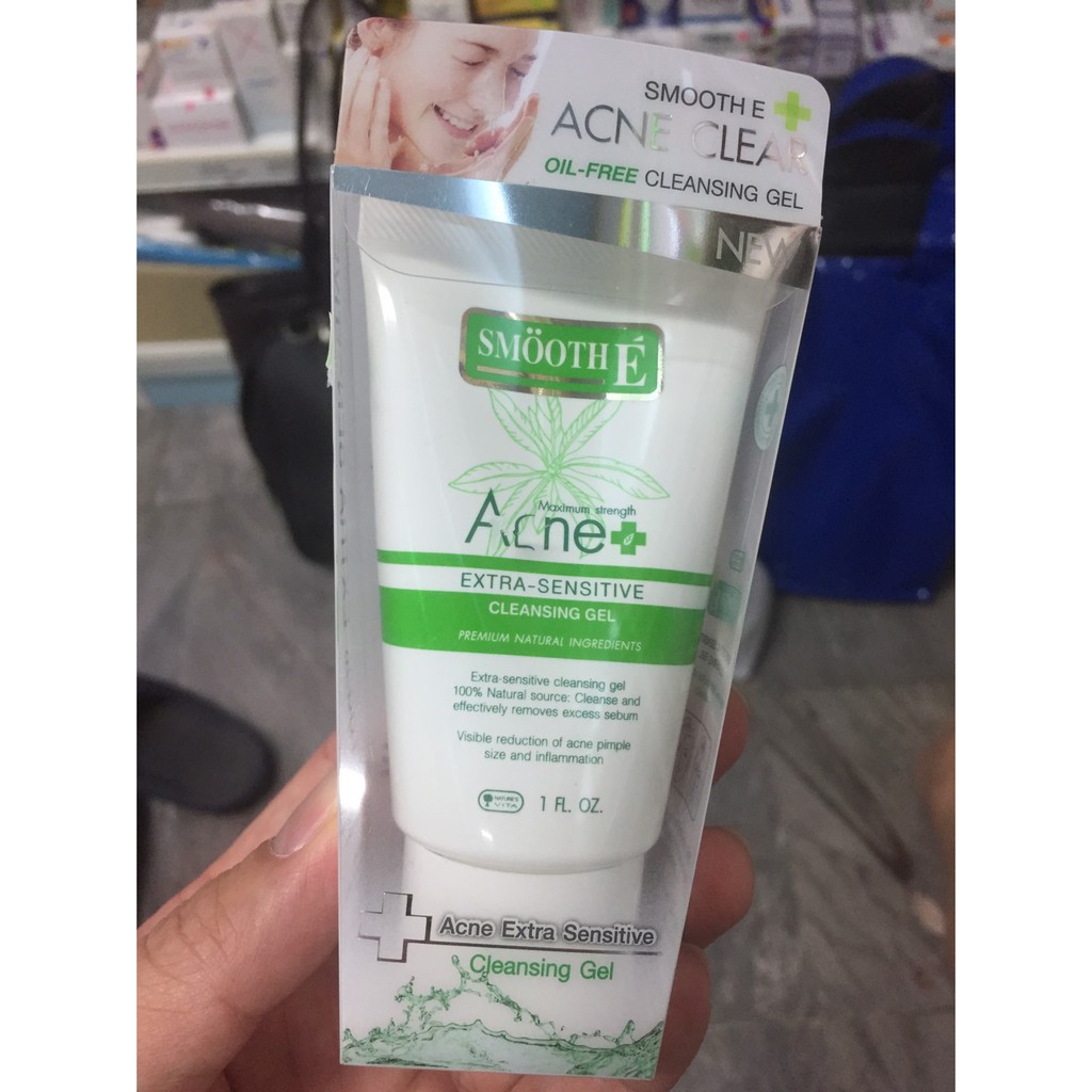 smooth-e-acne-extra-sensitive-cleansing-gel-1oz-30ml-4-oz-120ml-1-หลอด-สมูทอี-นเดช-ณเดช-ผิวบอบบางแพ้ง่าย-เป็นสิวง่าย