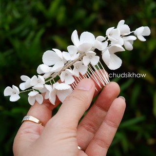 เซ็ตหวีสับดอกไม้สีขาว พร้อมต่างหู ประดิษฐ์จากเซรามิก สวยหรู