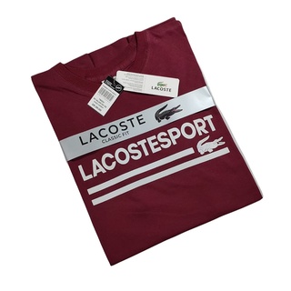 Lacoste เสื้อยืดลําลอง ผ้าฝ้าย แขนสั้น คอกลม พิมพ์ลาย Maroon Combed 30s สําหรับผู้ชาย ผู้หญิง 2022 Housep