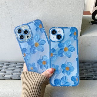 เคสโทรศัพท์มือถือแบบนิ่ม กันรอยเลนส์กล้อง ลายดอกไม้นําโชค สีฟ้า สําหรับ Samsung Galaxy A03 A22 A31 A32 A02 M02 A03S A02S A21S A20S A10S A11 M11 A12 M12 A52 A52S A72 A51 A71 A50 A50S A30S A20 A30 A10