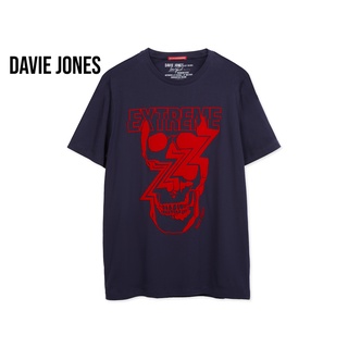 DAVIE JONES เสื้อยืดพิมพ์ลาย สีแดง Graphic Print T-Shirt in navy red TB0262NV RE