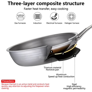 ☎✚Titanium Alloy Pan Frying Pan Uncoated Household Steak Omelet Household Gas Induction Cooking (90%Titanium)