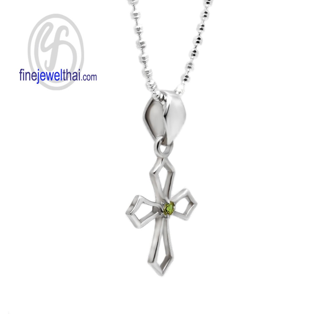 finejewelthai-จี้เพอริดอท-จี้เงินแท้-จี้ไม้กางเขน-peridot-pendant-silver-p1120pd