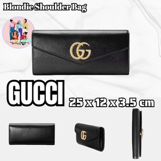 กุชชี่ กระเป๋าสตางค์ GUCCI / กระเป๋าสตางค์สีดำสไตล์ Double G / กระเป๋าสตางค์แบบซ่อนหัวเข็มขัด / คลัทช์