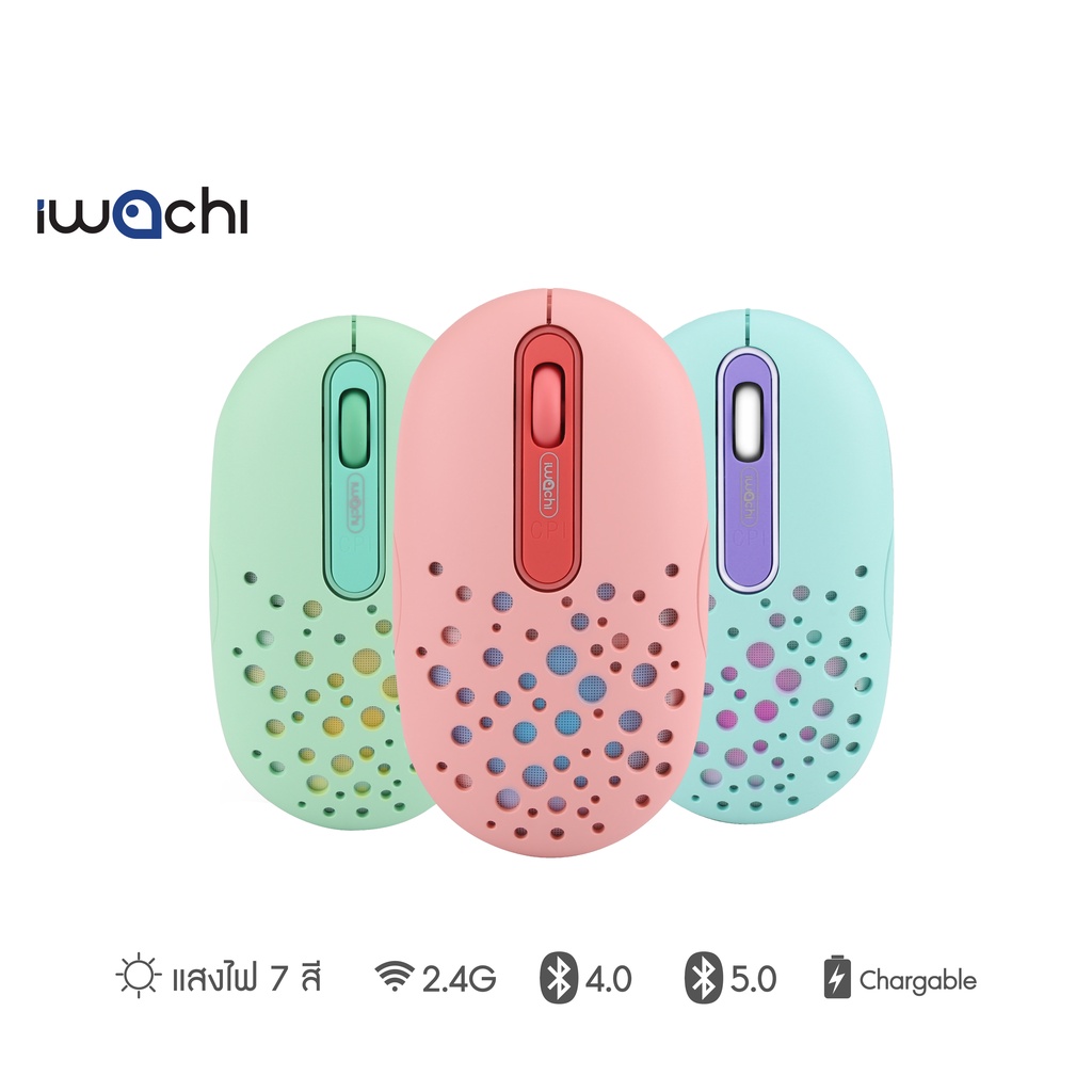 รูปภาพสินค้าแรกของเม้าส์ไร้สาย IWACHI I2 เม้าส์บลูทูธ rechargable bluetooth mouse รองรับ 2.4G BT4.0/BT5.0 ไร้เสียงรบกวน แบตเตอรี่ในตัว 500mAh