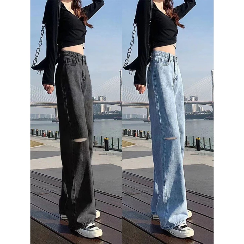 รูปภาพของกางเกงยีนส์เอวสูงผู้หญิง กางเกงยีนส์ขายาว สไตล์เกาหลี แนววินเทจ กางเกงยีนส์เก็บทรงสวย 621ลองเช็คราคา