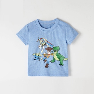 เสื้อยืดลําลองสําหรับเด็กผู้ชายผ้าฝ้ายแขนสั้นคอก ลมลายการ์ตูน Toy Story