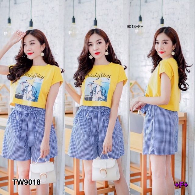 lt-tw9018-gt-เสื้อยืดแขนสั้น-ผ้ายืดเนื้อดีสกีนลายตามแบบ-กางเกงขาสั้นผ้าคอตตอนลายสก๊อต-แมชกันดูดีมากค่าาา