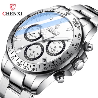 Chenxi นาฬิกาข้อมือควอตซ์แฟชั่น โครโนกราฟ กันน้ํา สีเงิน สําหรับผู้ชาย