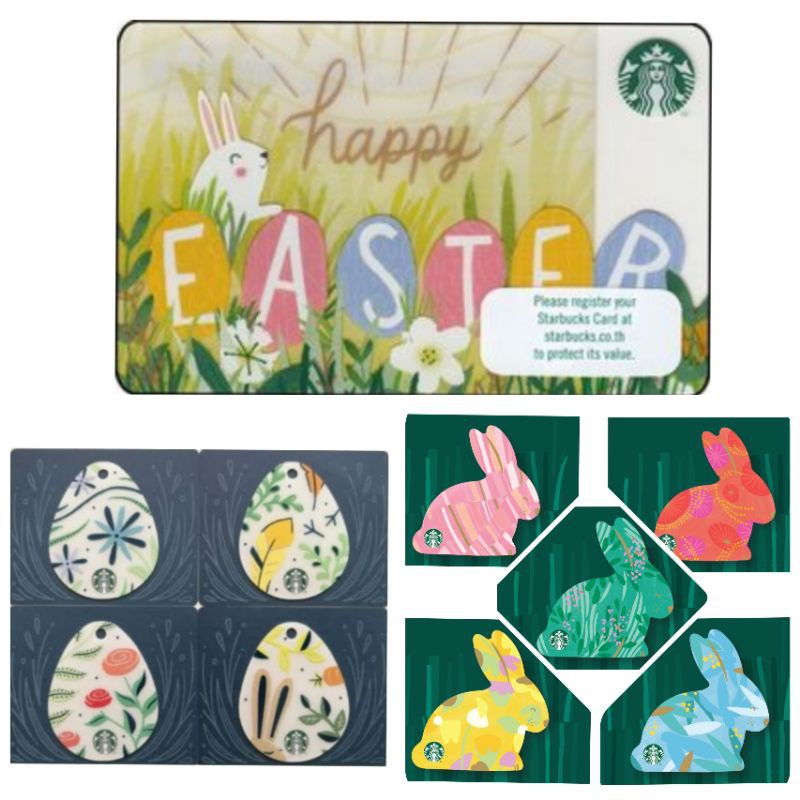 ราคาและรีวิวบัตรสตาร์บัค ไดคัท กระต่าย ครบเซต บัตรเปล่า ไม่ขูดพิน Starbucks Easter Bunny Die Cut Card ( Starbuck )