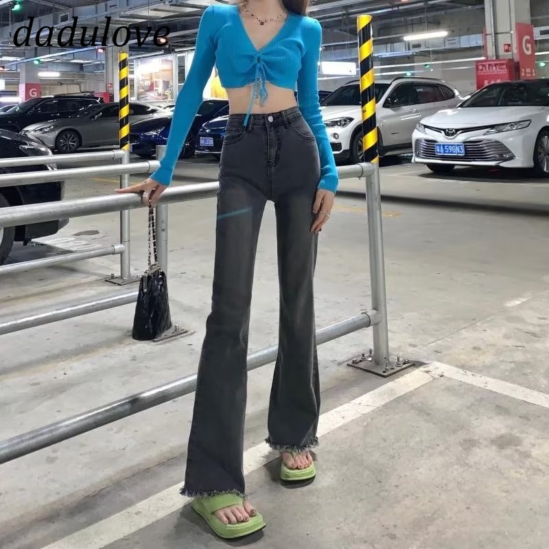 dadulove-new-korean-version-grey-jeans-loose-high-waist-womens-wide-leg-pants-fashion-womens-clothing