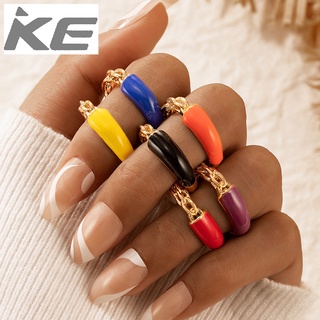 Color Contrast Rings Color Asymmetric Buckle Open Ring Set of 6 for girls for women low price