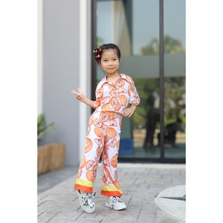 ชุดเซทเด็กเสื้อครอป+กางเกงขายาว ลายส้ม🍊(พร้อมส่งจากไทย)