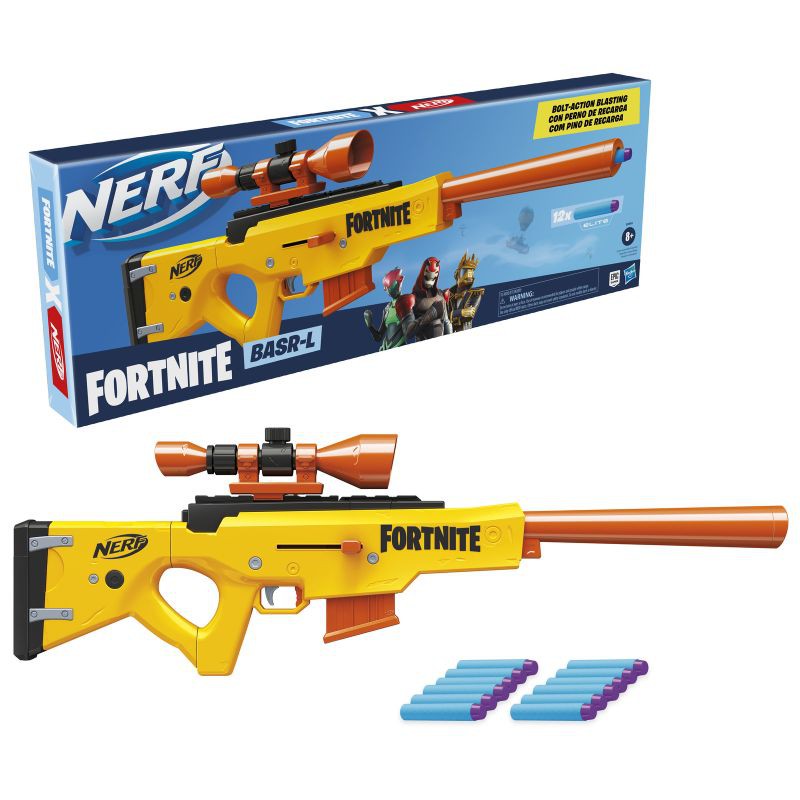 NERF Fortnite BASRL Bolt Action, Clip Fed Blaster Includes Removable Scope, 6Dart Clip and
