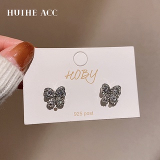 Silver Needle Diamond Butterfly Simple Temperament Earrings Korea Dongdaemun Stud Earrings All-match Small Earrings Wome