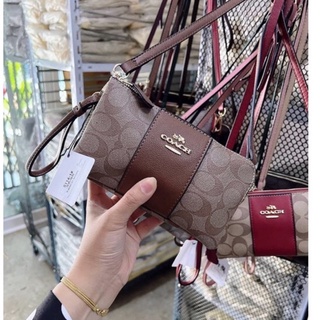 coach 2zip  (คล้องมือ+สะพาย )แบบสะพายข้าง  กระเป๋าคล้องมือ+สะพาย แบบ 2 ซิป