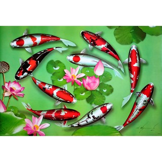 โปสเตอร์ รูปวาด ปลาคาร์ฟ ปลามงคล ภาพมงคล เสริมฮวงจุ้ย Fancy Carp 鯉 POSTER 23”x34” Inch Fish Koi Kohaku